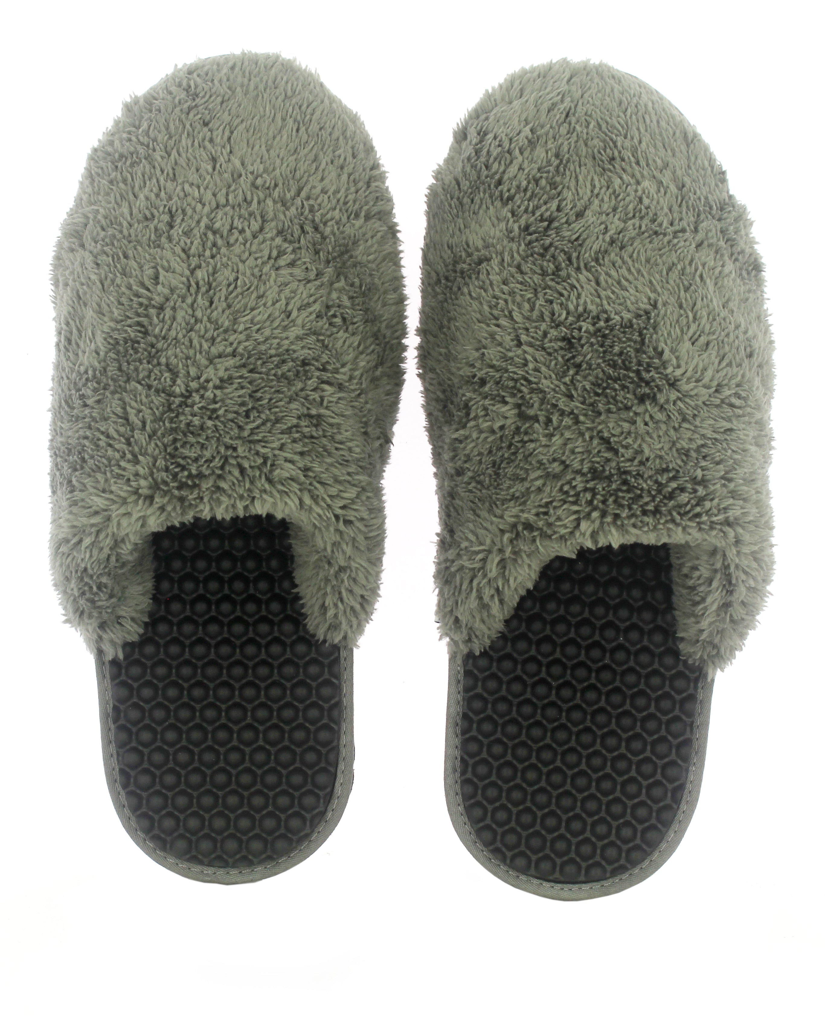 Mens grey fluffy online slippers